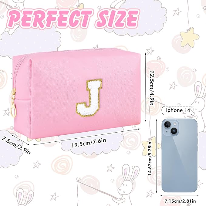 Initial Makeup Bag Personalized Preppy Cosmetic Bag Travel Toiletry Bag Waterproof PU Small Makeup Pouch Bag for Purse Birthday Gift Cute Stuff for Teen Girls Women (Pink A)
