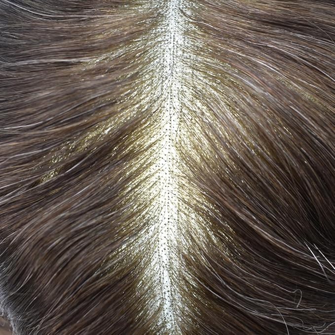 Mens Toupee Human Hair Piece French Lace Toupee for Man Hair System Indian Human Hair Replacement Systems V-Looped PU Front Hairpieces 8"X10" 2# DARKEST BROWN