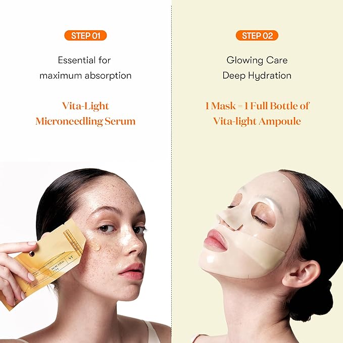 VT COSMETICS Vita-Light Reedle Shot 100 2-Step Hydrogel Mask(34.5gx4ea), Intensive Glowing, Exosome Glutathione Face Mask, Overnight Melting Mask, Korean Facial Mask