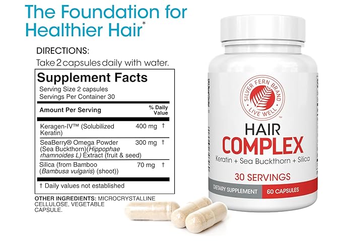 Silver Fern Hair Complex Hair Supplement - Each Bottle Contains a 30-Day Powder Supply - 1 Bottle