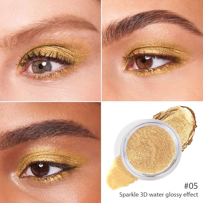 Cream Glitter Golden Yellow Shimmer Metallic Eyeshadow Palette Makeup, Natural Single Mini Instant Holographic Eyeshadow For Women, Sombras Crema Para Ojos, Talc, Paraben&Cruelty Free