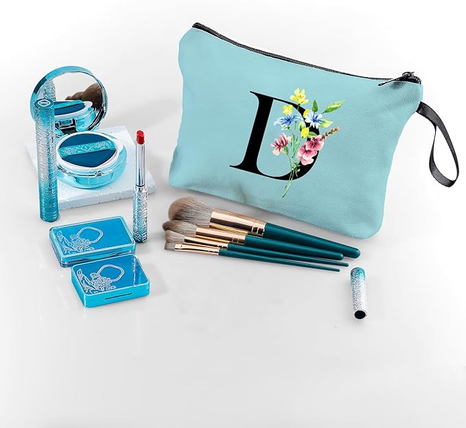 Women Birthday Maid of Honor Monogrammed Gifts for Bride Bridesmaid Sister Friend Her Teacher Makeup Cosmetic Bag with Mirror Mothers Day Christmas Graduation D