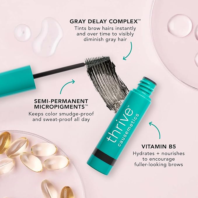 Thrive Causemetics Instant Brow Fix Semi-Permanent Eyebrow Gel, Waterproof Tinted Eye Brow Gel with Vitamin B5, Smudge-Proof, Long Lasting Definition, Vegan & Cruelty Free, Audrey (Medium Brown)