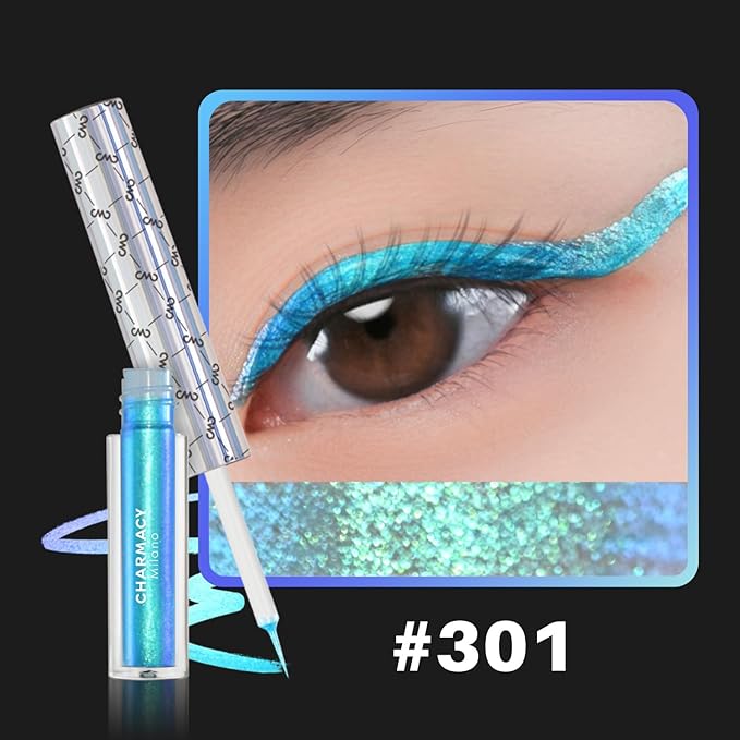 CHARMACY Chameleon Liquid Eyeliner, Liquid Glitter Eyeliner, Highly Pigmented, Metallic MultiColor Shifting waterproof Eyeliner, Ultra-Fine Tip, Longwearing, Smudge-proof (#301)