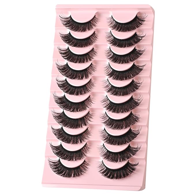 FARRED Cat Eye Lashes Mink Eyelashes Strips Natural Fluffy Russian Strip Eyelash Extension Looking Wispy Full Volume Fox Lash CC Curl Dramatic Short 8mm-15mm Pestañas Postizas for Women