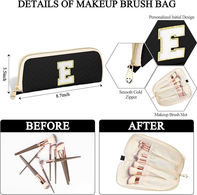 Personalized Initial Makeup Bag Trendy Stuff Leather Waterproof Cosmetic Bag Travel Toiletry Bag, Christmas/Thanksgiving/Halloween Gifts Makeup Organizer Case for Women Girls Mom Girlfriend Wife
