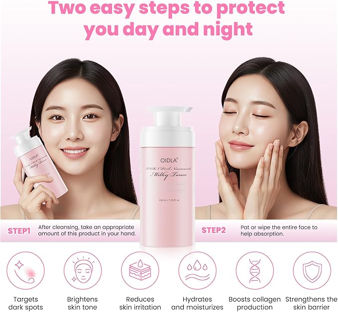 PDRN Pink Niacinamide Milky Toner for Hydrating, Moisturizing, Soothing, Ceramide, Peptide, Glass Glow Skin, Equivalent Korean Skincare Toner for face | 230ml 7.78 fl. Oz.