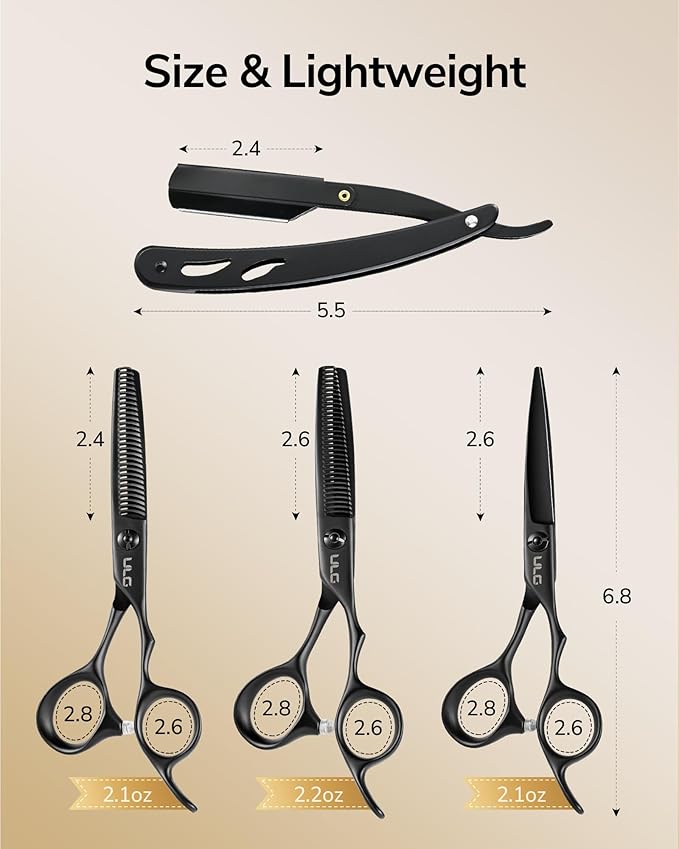 ULG Hair Cutting Scissors Set Professional Thinning Scissors for Hair Cutting All-in-One 9 Pcs Hairdressing Shear Set with 3 Professional Barber Shears for Salon/Home