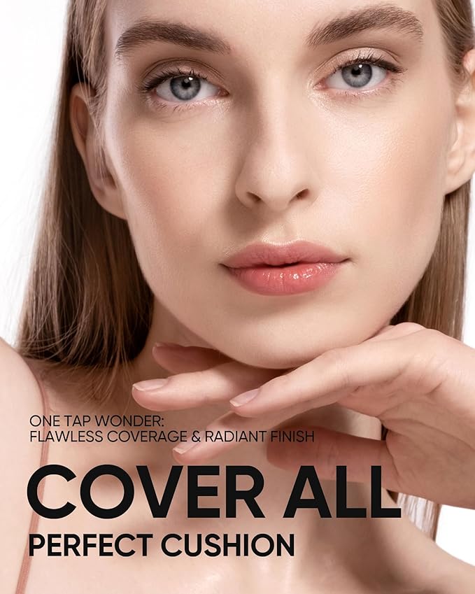 Full Coverage Cushion Foundation, Weightless, Skin Fit, Satin Glow Finish, Oil-Control Waterproof Foundation, Sweatproof Flawless BB Cream CC Korean Makeup,Tattoo Cover Up, Buildable(#47N Ebony)