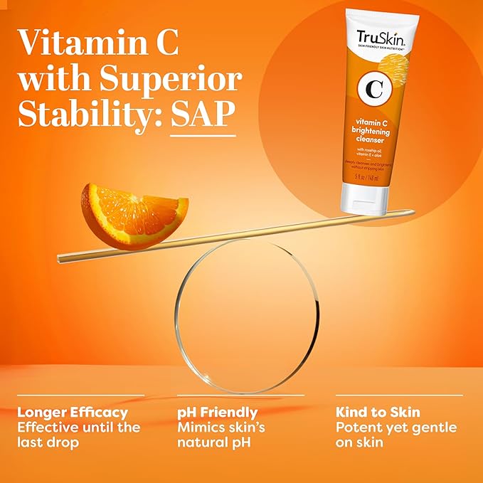 TruSkin Vitamin C Cleanser for Face - Brightening Face Wash with Vitamins C & E, Rosehip Oil, Aloe Vera and MSM - Deep Clean and Refresh for Radiant, Healthy-Looking Skin, 5 fl oz