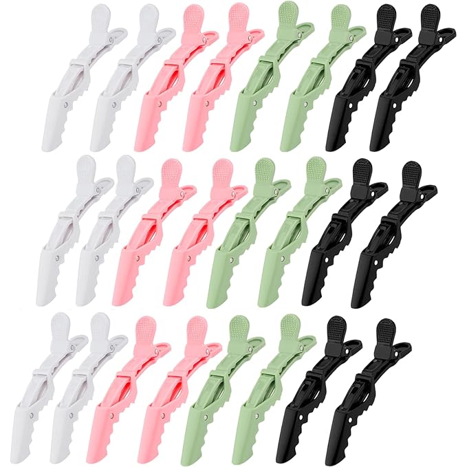 Ondder 24 Pack Alligator Hair Clips for Hair Styling, Coloring and Cutting - Salon Pro Sectioning Clips for Barbers, Women, Men, and Teens - Black, White, Pink, Green