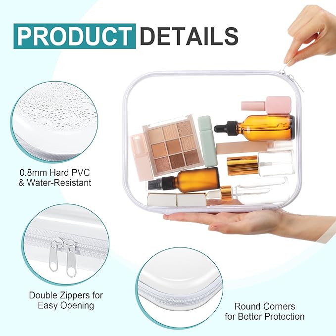 Hoolerry 4 Pcs Hard Clear Zipper Case Makeup Bags Plastic Pencil Pouch Transparent Storage Box Containers for Cosmetics, Snacks, Building Blocks, Puzzles(White,9.8 x 7.9 x 2 in)