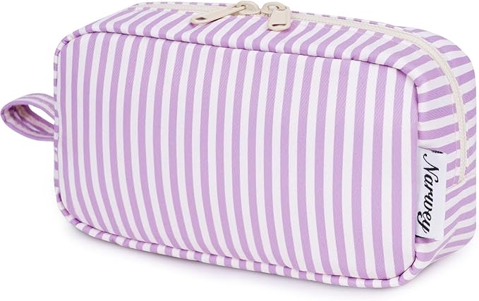 Narwey Small Makeup Bag for Purse Travel Makeup Pouch Mini Cosmetic Bag Zipper Pouch for Women (Purple Stripe, Small)