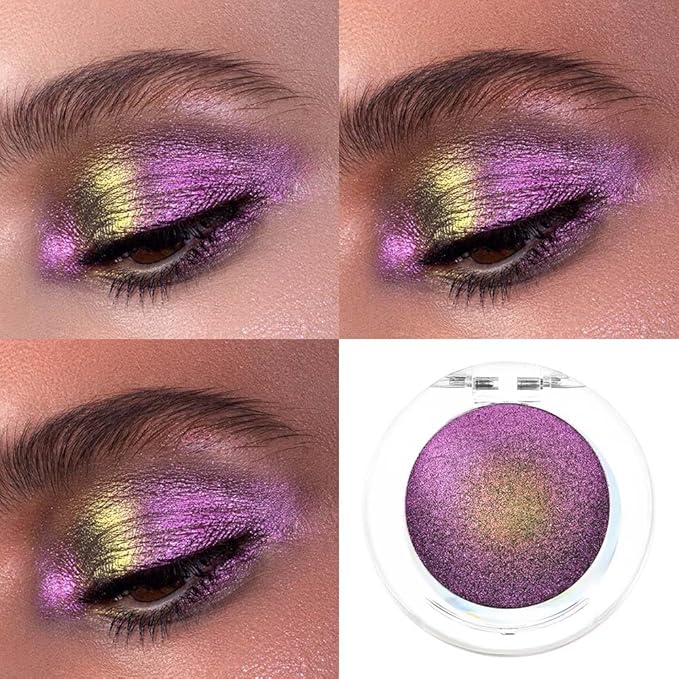 evpct Mermaid Purple Gold Holographic Chameleon Chrome Eye Shadow Palette Makeup for Older Women, Duochrome chromatic Duo Multichrome Glitter Shimmer Metallic Gothic festival Single Eyeshadow Palette
