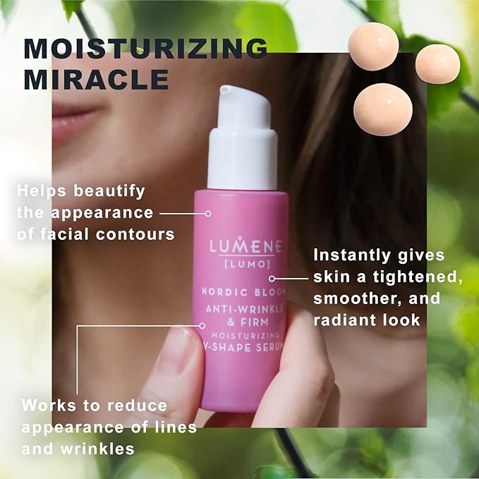 Lumene [Lumo] Nordic Bloom Anti-Wrinkle & Firm Moisturizing V-Shape Face Serum - Hydrating Serum to Help Visibly Reduce Fine Lines + Wrinkles - Infused with Nordic Lingonberry Extract (30 ml)