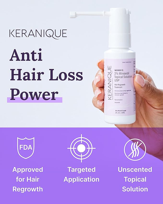 Keranique Hair Regrowth Treatment for Women - 2% Minoxidil for Women Hair Growth & Thickening - Topical Solution Scalp Treatment for Hair Loss & Thinning w/Precision Spray Applicator - 4 Fl Oz