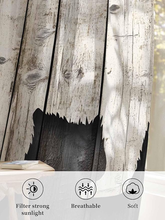 Sheer Curtains 63 Inch Length, Vintage White Brown Bear Semi Sheer Curtains - Image 6