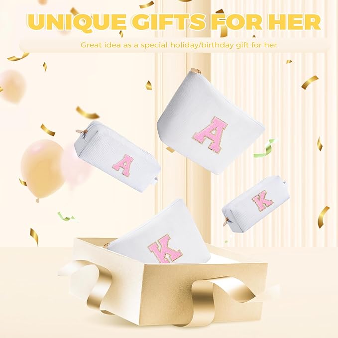 Gifts for Girls Teens Kids - Birthday Gift for Daughter Sister Her,Travel Essentials,Teen Girl Essentials,Cute Trendy Stuff Makeup Bag Set Cosmetic Bag - White,S