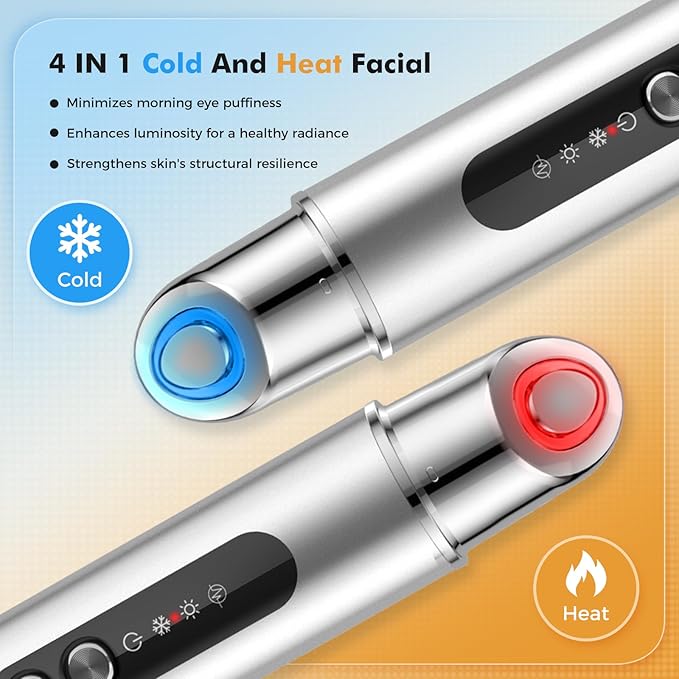 REDLOOK Depuffing Wand - Multi-Mode Cold & Heat Eye with Massager,At Home Face Roller Tool, Beauty Wand for Puffiness Reduction, Dark Circles, and Let The Skin Be Full of Radiance - Silver