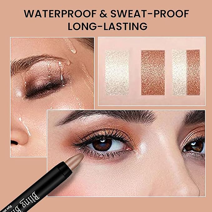Eyeshadow Shimmer Stick, 16 Color Highlighter Eyeshadows Pencil Waterproof Glitter Eye Shadow Eyeliner Pen, Waterproof Eyeshadows Shimmer Stick Long Lasting Brightener Eyeshadow (05 Brown)