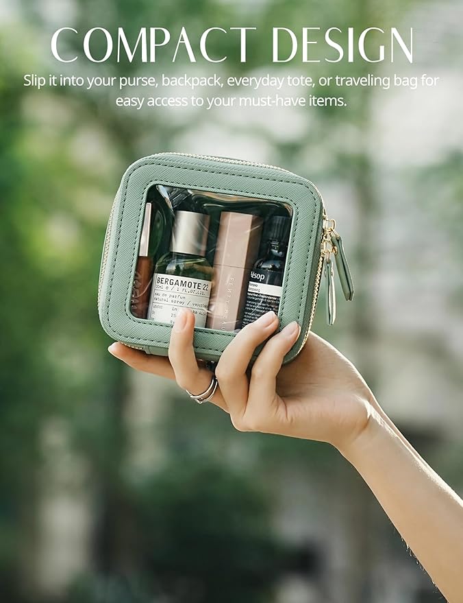 Popvibe Clear Makeup Bag Travel Cosmetic Case Transparent Toiletry Bag with Zipper, Portable Make Up Organizer Traveling Compact Car Bag for Essentials