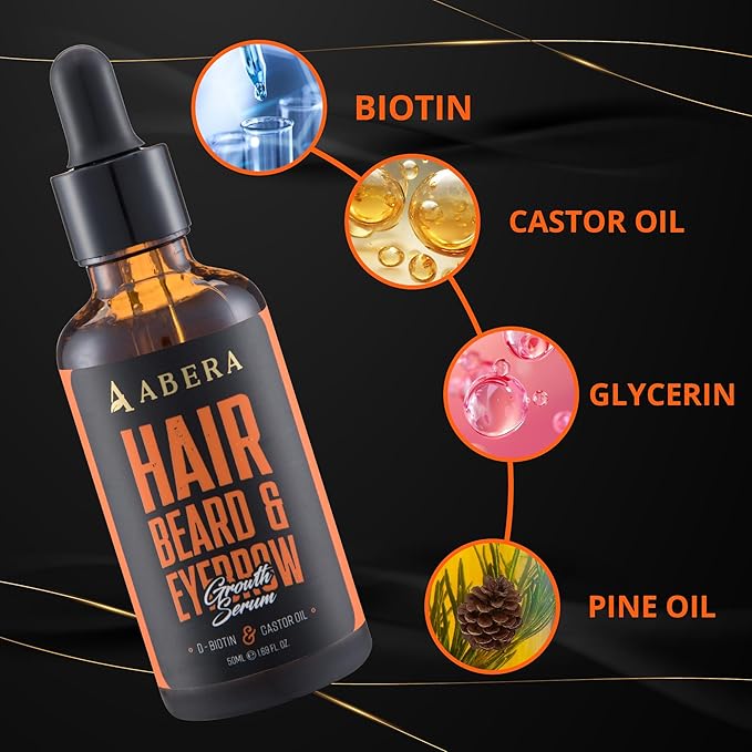 Abera Hair Growth Serum 1.69 fl oz for Hair Loss, Natural Hair Regrowth Treatment for Hair & Beard with Biotin & Castor Oil | Extra Strength & Bigger Size