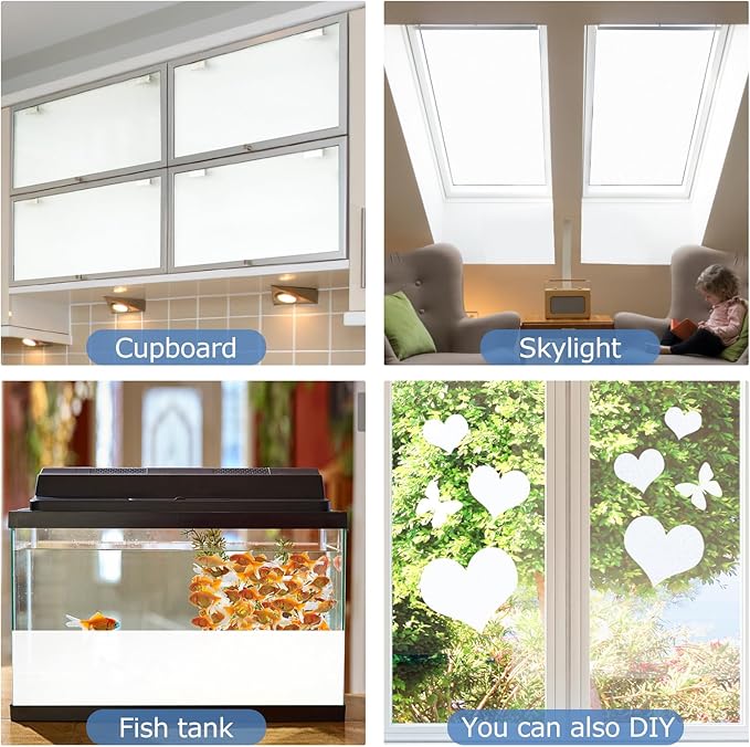 HIDBEA Frosted Window Privacy Film - Non Adhesive Static Cling Glass Stickers Sun UV Blocking Heat Control Door Covering Decals for Home Office, Frosted White, 17.3 x 98.4 Inch
