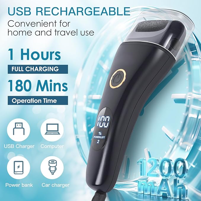Electric Foot File Callus Remover for Feet - 6pcs Larger Grinding Head&3Speed, Pedicure Kit Foot Scrubber Deadskin Callus Remover, Foot Care Kit Pedicure Tools for Dead Skin Callus Hardskin Dry Cracks