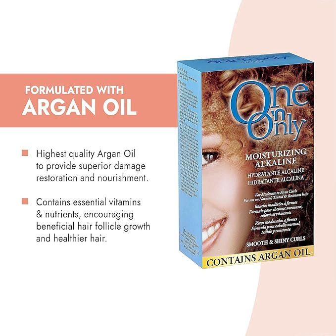 One 'N Only Moisturizing Alkaline Perm with Argan Oil, Moderate to Firm Curls, Fresh Scent, True-to-Rod Size Curls, Leaves Hair Shiny, Moisturized, and Manageable,