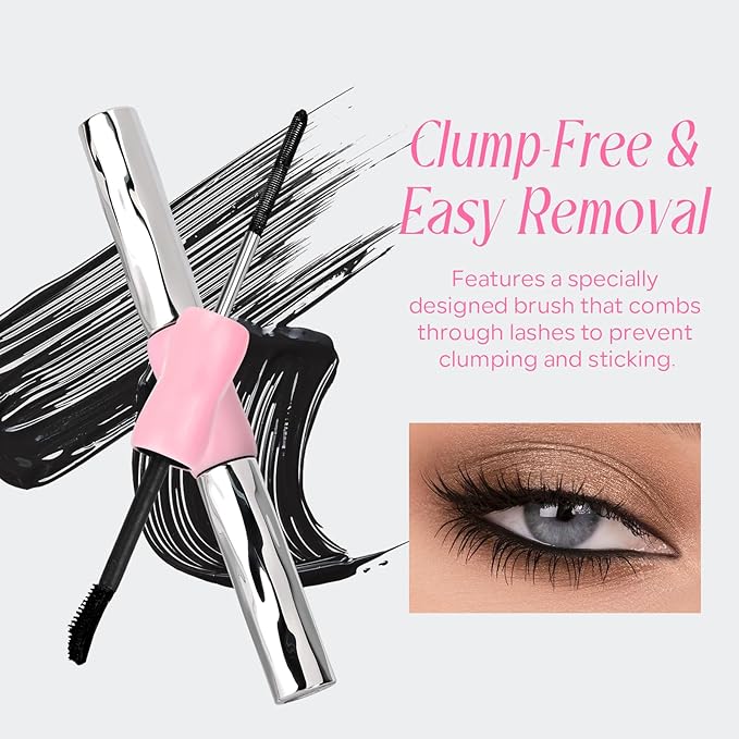 KYDA 2-in-1 Double Ended Metal Mascara, Volumizing Lengthening Clump-Free Black Mascara, Waterproof Formula for Dramatic Lashes, Curling, Washable Eyelash Makeup, 1pcs
