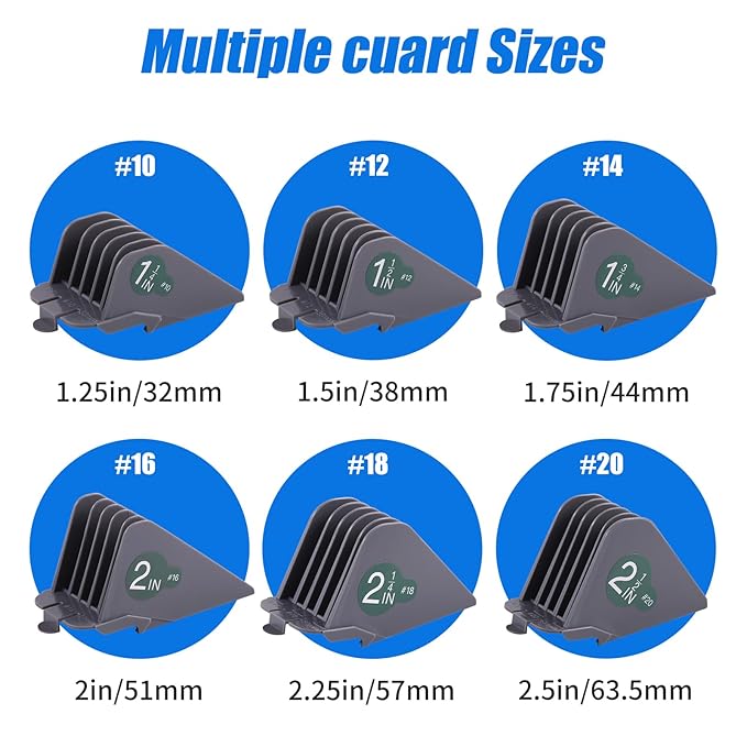 Extra Long Clipper Guards for Wahl 10 12 14 16 18 20 Hair Clipper Guards, 2.5 Inch Clipper Guides Attachments - 1.25" to 2.5", 6 Piece Set, Gray Color
