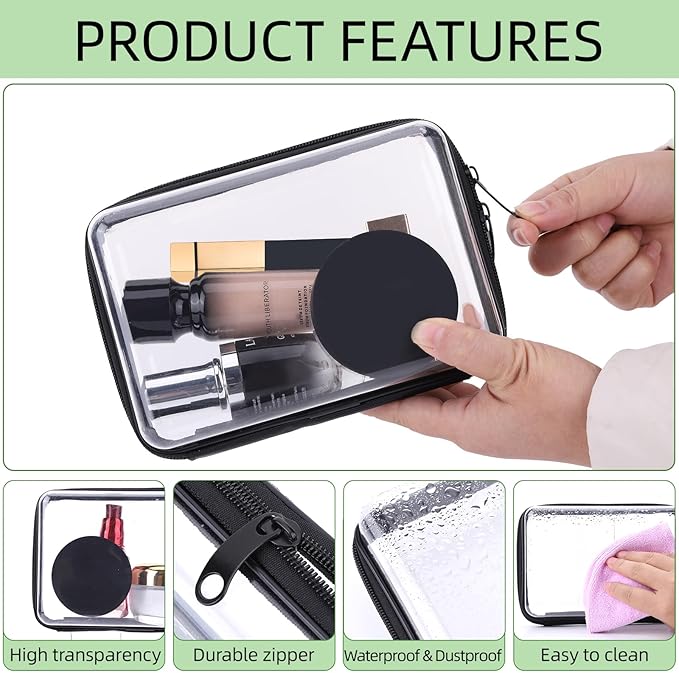 4 Pack 7.5x5.1x2.8 inch Clear Hard Zipper Pouch,Portable Waterproof Cosmetic Bag with Zipper,Makaup Bag,Toy Storage Organizer Bins,Hard Plastic Case for Organizing,Pencil Case