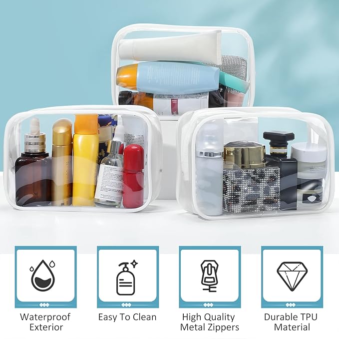Weewooday 12 Pieces Clear Makeup Bags Cosmetic Storage Bags PVC Zipper Pouches Travel Waterproof Makeup Plastic Case for Women Organizing Toiletries Traveling Bathroom(Large,White)
