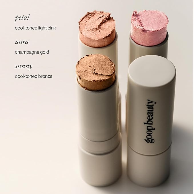 goop Beauty Glow Skin Highlighter Stick | Multi-Use Highlighter with Pearlescent Glow | Amino Acid & Micropearl Blend | Makeup and Skincare | Aura: Champagne Gold | 0.28 oz