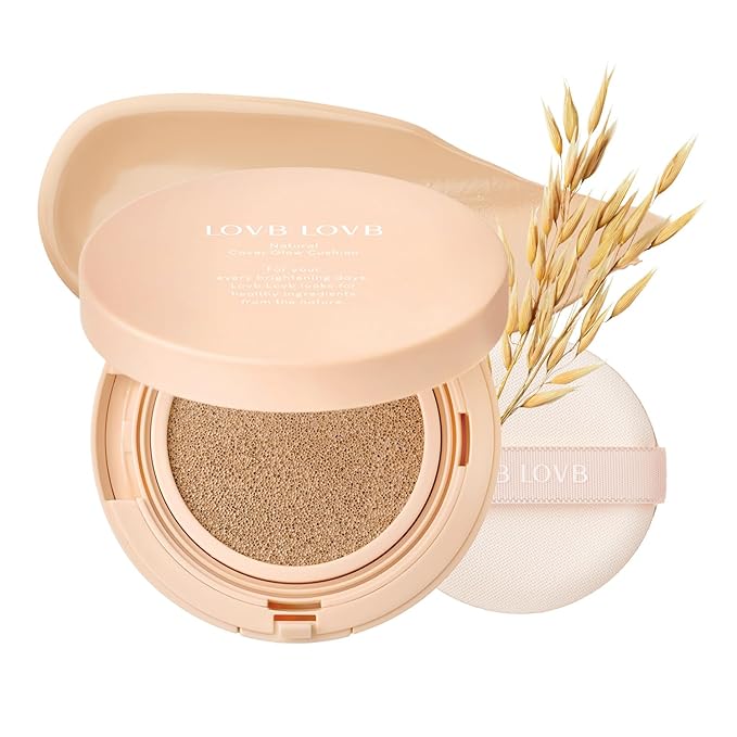 Natural Cover Glow Cushion Foundation | Satin Radiant Finish | Korean Foundation Makeup | Long-Lasting Natural Coverage | for All Skin Types 0.42 oz. (21N Light Beige)