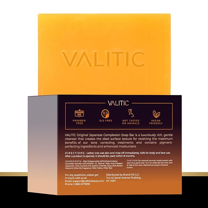 VALITIC 2 Pack Kojic Acid Vitamin C & Retinol Soap Bars for Dark Spot Bundle with 2 Turquoise Exfoliating Gloves for Body Scrubs