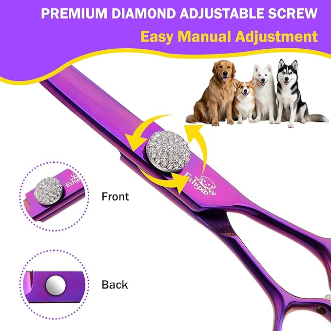 7" Curved Dog Grooming Scissors – Professional 440C Stainless Steel Pet Shears with Safety Round Tips and Sharp Blades for Body Facial Nose Ear and Paw Hair Easy Use
