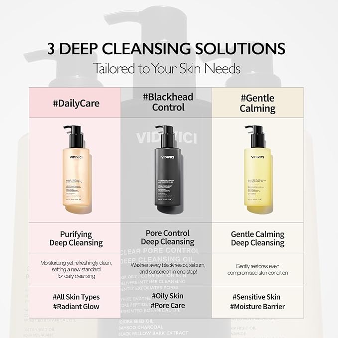 VIDIVICI Clear Purifying Deep Cleansing Oil 10.14 fl.oz | Gentle Makeup Remover for All Skin Types,Removes Waterproof Makeup with LHA,fermented camellia seed oil&rosehip seed oil,Korean skin care