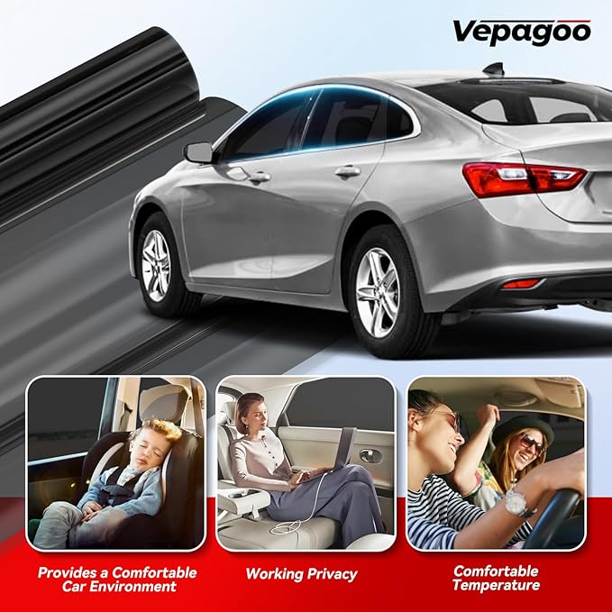Vepagoo Nano Ceramic Car Window Tint Film 5% VLT- 20" in 10'Ft Privacy Window Tint, Blocks UV/IR Rays, Heat & Glare - Scratch Resistance Car Window Film