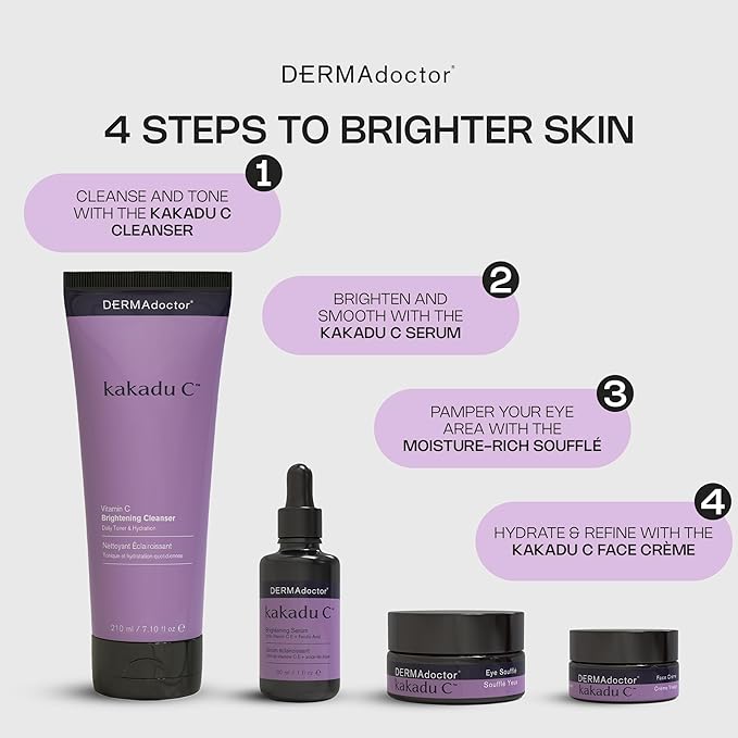 DERMAdoctor Kakadu C Dermatologist Formulated Vitamin C Brightening Daily 3 in 1, Exfoliating Face Wash, Toner, Make up Remover, Hydrating Facial Cleanser for Uneven, Dull Skin, Travel Size - 2.37 oz
