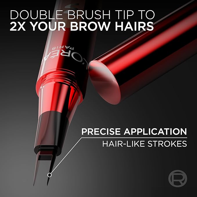 L'Oreal Paris Faux Brow, Hair-Like, Filling Eyebrow Pen with Double-Brush Tip, Fast & Precise Eyebrow Makeup, Light Brunette, 0.04 Fl Oz