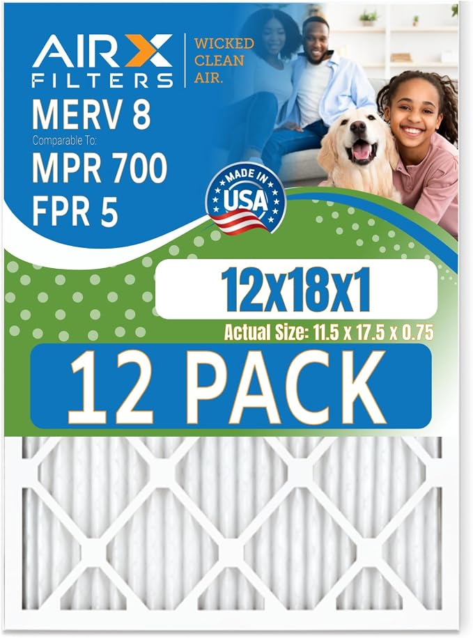 12x18x1 Air Filter MERV 8 Rating, 12 Pack of Furnace Filters Comparable to MPR by AIRXFILTERSWICKEDCLEANAIR