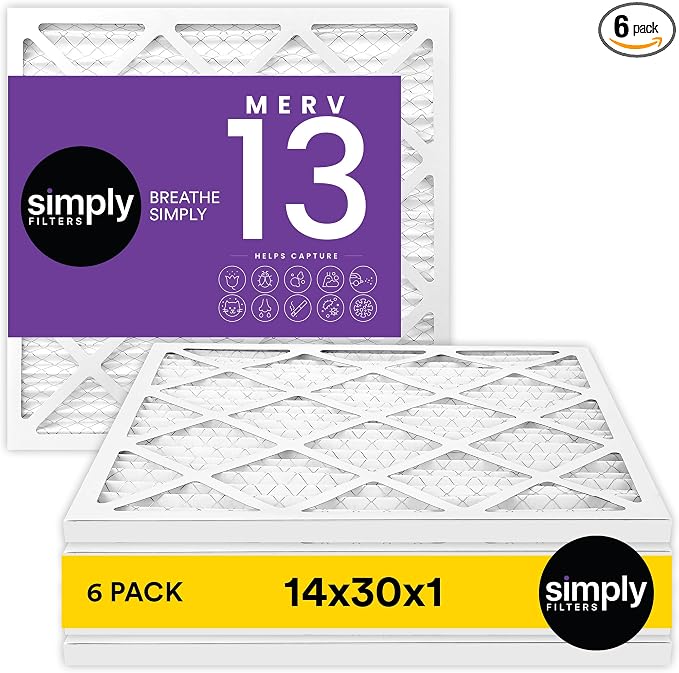 Simply 14x30x1 Air Filter, Merv 13, 6 Pack, by SimplyFilters