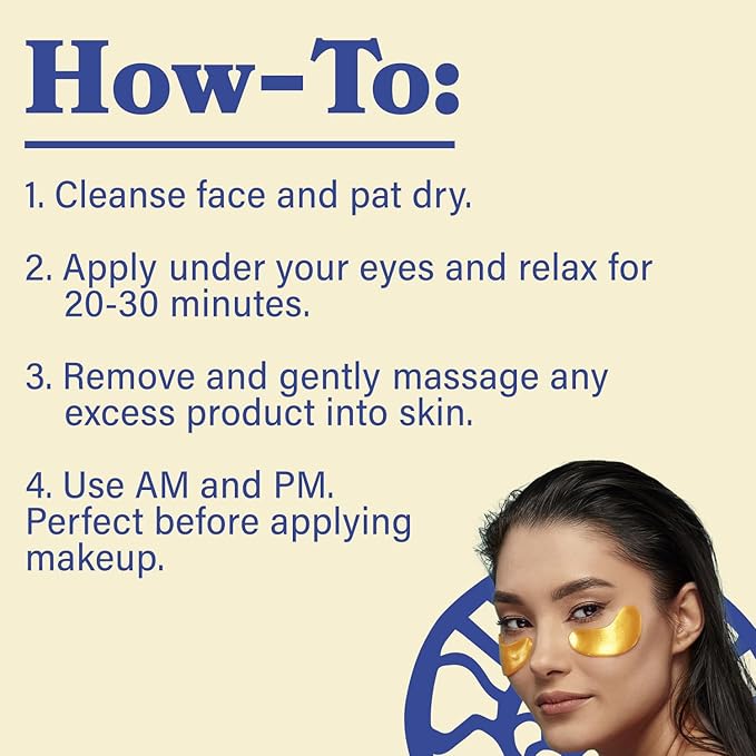 LE GUSHE Gold Under Eye Patches for Puffy Eyes and Dark Circles (30 Pairs) - Hydrating Collagen Under Eye Masks with Snail Mucin - Soothing Puffy Eyes Treatment for Women & Men - Bridesmaid Gifts