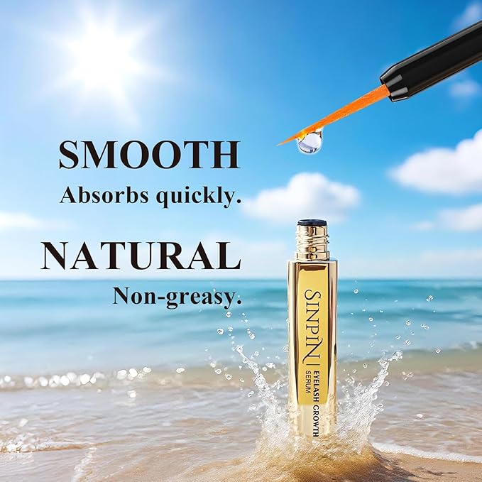 Natural Lash Growth Serum – See Visible Results in 4 Weeks | SINPIN Eyelash Serum without Prostaglandin, Enriched with Biotin, Panthenol & Peptides for Longer, Thicker Lashes, 5ML