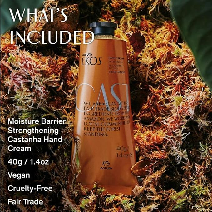 Natura - Brazil Nut Hand Cream - Anti-Dryness Castanha Hand Balm - 24-Hour Deep Hydration Skin Moisturizer - Vegan Skin Care - Brazilian Beauty Secrets - Self Care & Body Care - 1.4oz (40g)