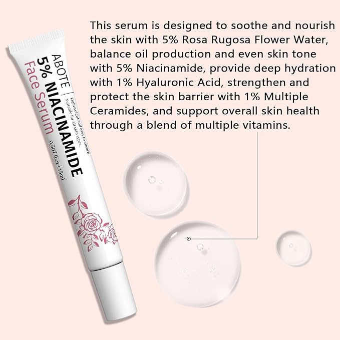Travel Skincare 5% Niacinamide Serum with 5% Damascus Rose Water for Face Deep Hydration, Soothes Skin, Enhances Elasticity (3 Pack 0.507 fl.oz | 15ml)
