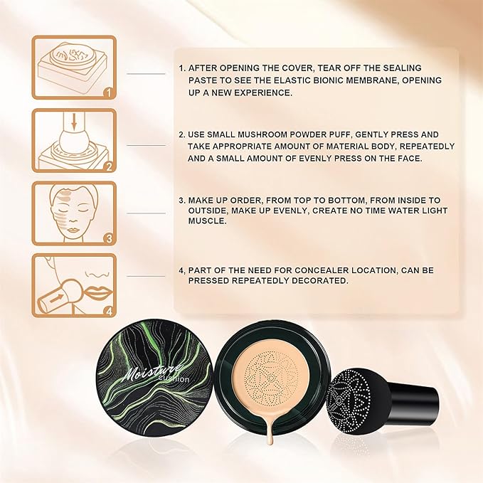 Mushroom Head Air Cushion CC Cream - BB Cream Face Makeup Foundation for Mature Skin Moisturizing Concealer Brighten Long-Lasting, Even Skin Tone for All Skin Types (2PCS Medium Deep)