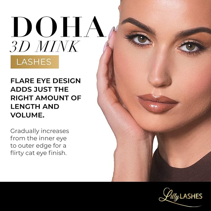 Lilly Lashes Doha 3D Mink Lashes, The Original Lilly Lash for Wispy & Natural Look, Reusable Eyelashes up to 25x, Fluffy Eyelashes, Strip Lashes, Lash Glue not Included
