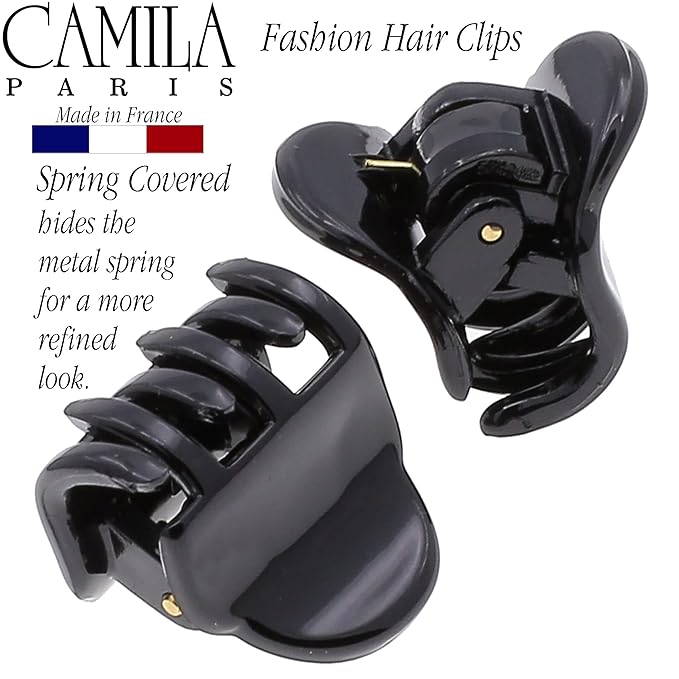 Camila Paris CP3288 French Hair Clip for Women, Set of 2 Small Black Girls Hair Claw Clips Fashion Durable Hair Accessories for Women, Luxury Ladies Strong Hold No Slip Grip Clamp, Made in France